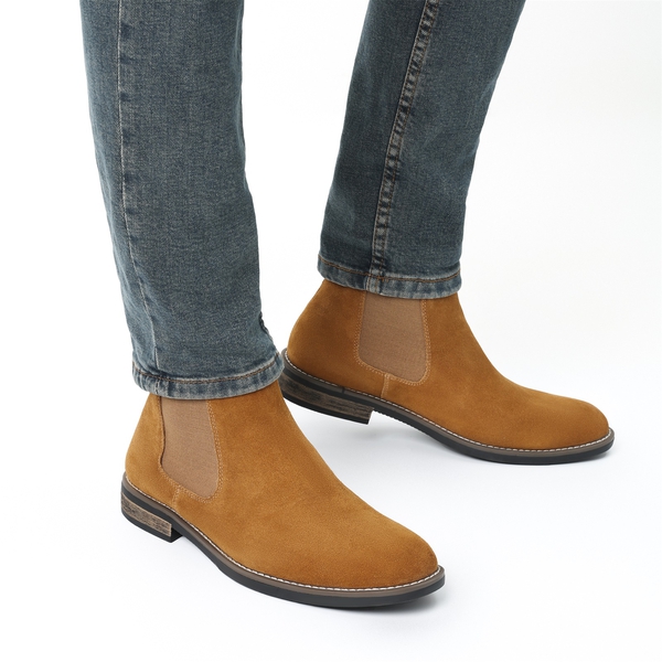 Men's Plain-Toe Suede Chelsea Boots - CAMEL - 1